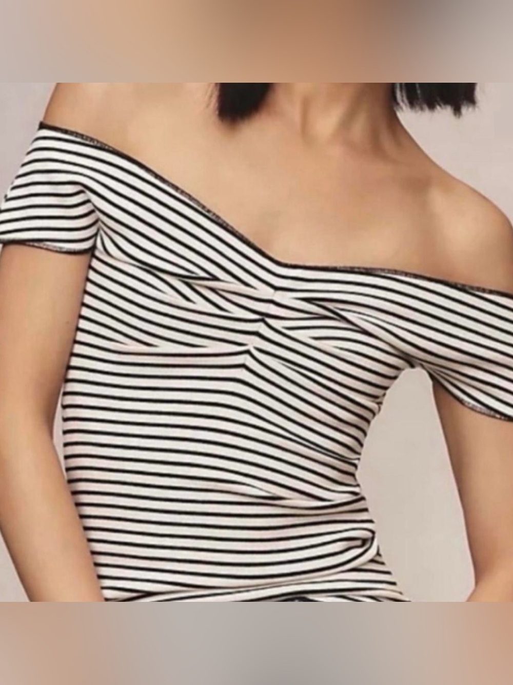 Maeve White and Black Striped Off-Shoulder Crop Top